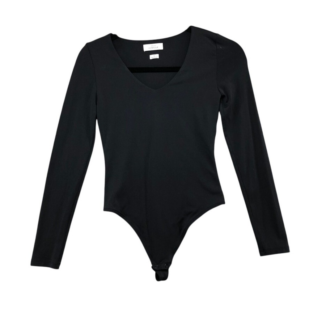 Babaton Bodysuit Womens Small Black Contour V-Neck Long Sleeve Minimalist